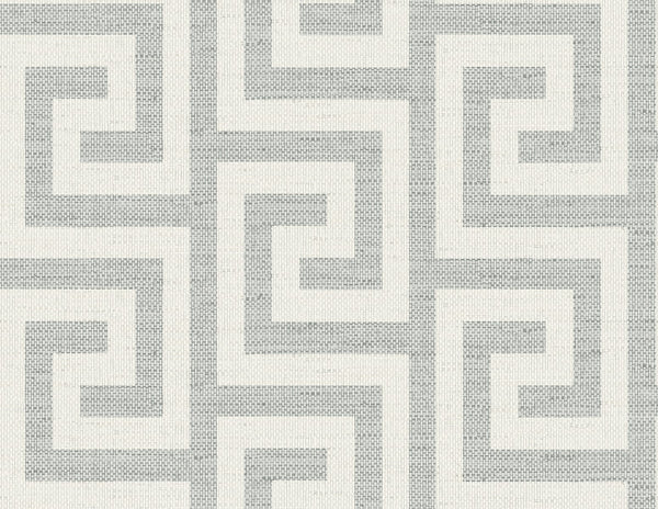 Malibu Luna Retreat Greek Key Wallpaper - Coastal Geometric - Pewter | Malibu Wallpaper