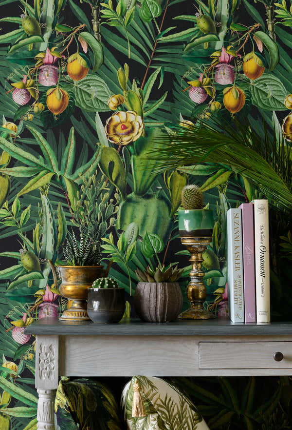 Luscious Flora - Black, Green, Yellow, Pink Wallcovering | Mind the Gap