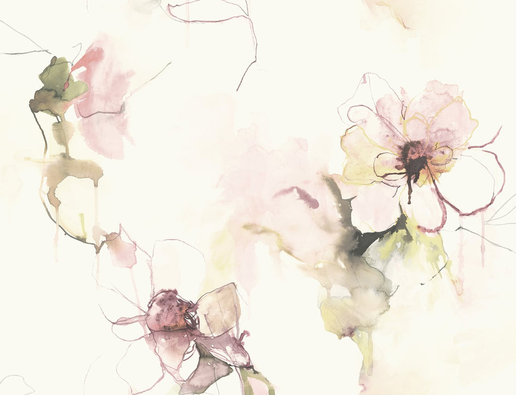 Malibu Anemone Watercolor Floral Wallpaper - Contemporary Floral - Pink Lemonade and Wine | Malibu Wallpaper