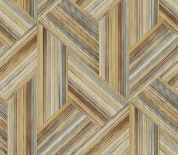 Malibu Geo Inlay Wallpaper - Contemporary Geometric - Saddle Brown and Steel | Malibu Wallpaper