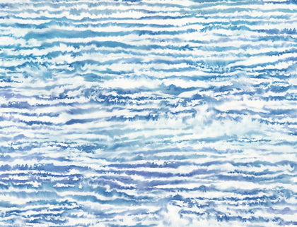 Watercolor Waves Contemporary Abstract - French Navy and Aqua | Architectural Wallcoverings
