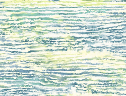Watercolor Waves Contemporary Abstract - Deep Sea and Spring Green | Architectural Wallcoverings