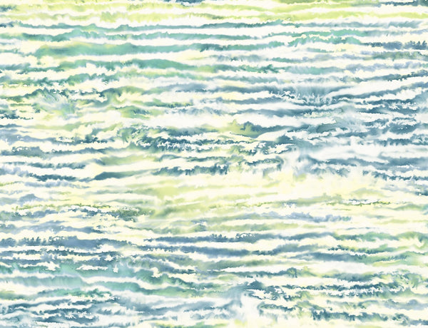 Watercolor Waves Contemporary Abstract - Deep Sea and Spring Green | Architectural Wallcoverings