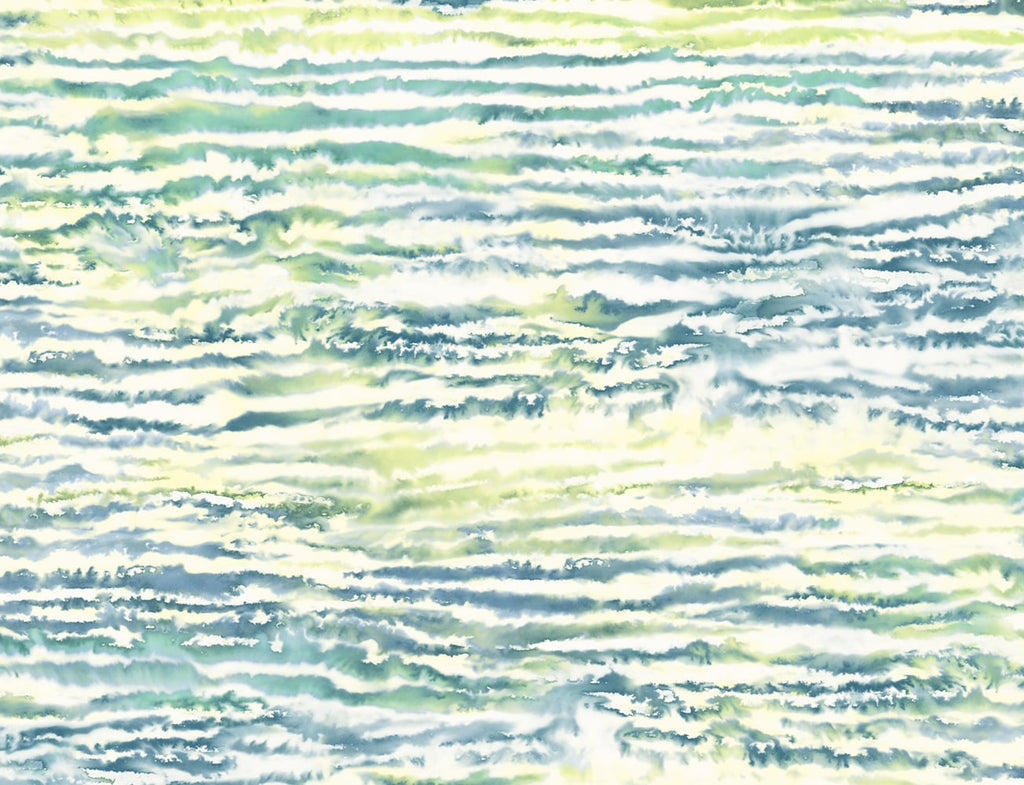 Malibu Watercolor Waves Wallpaper - Contemporary Abstract - Deep Sea and Spring Green | Malibu Wallpaper