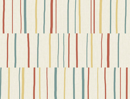 Block Lines Contemporary Geometric - Vermillion, Sunflower, and Teal | Architectural Wallcoverings