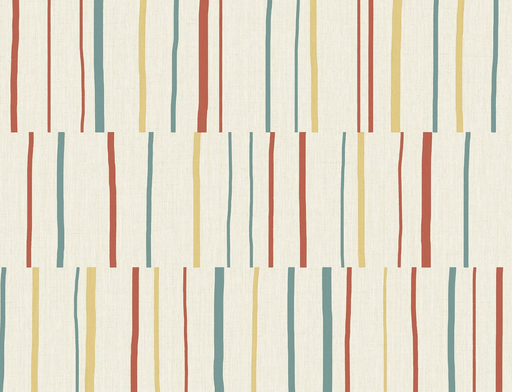 Malibu Block Lines Wallpaper - Contemporary Geometric - Vermillion, Sunflower, and Teal | Malibu Wallpaper