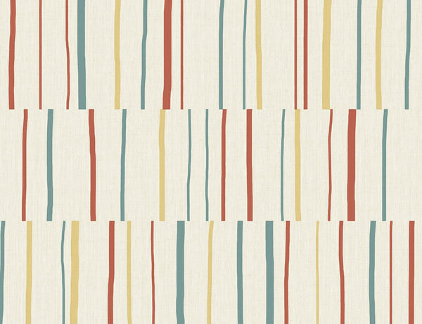 Malibu Block Lines Wallpaper - Contemporary Geometric - Vermillion, Sunflower, and Teal | Malibu Wallpaper