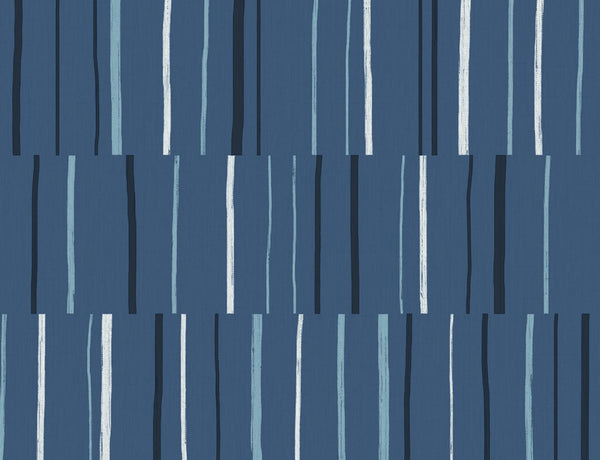 Malibu Block Lines Wallpaper - Contemporary Geometric - Blueberry, Midnight, and Blue Skies | Malibu Wallpaper