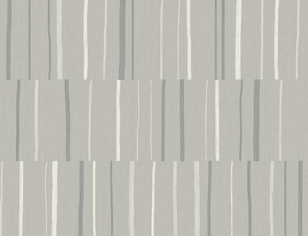 Malibu Block Lines Wallpaper - Contemporary Geometric - Metallic Silver and Cove Gray | Malibu Wallpaper