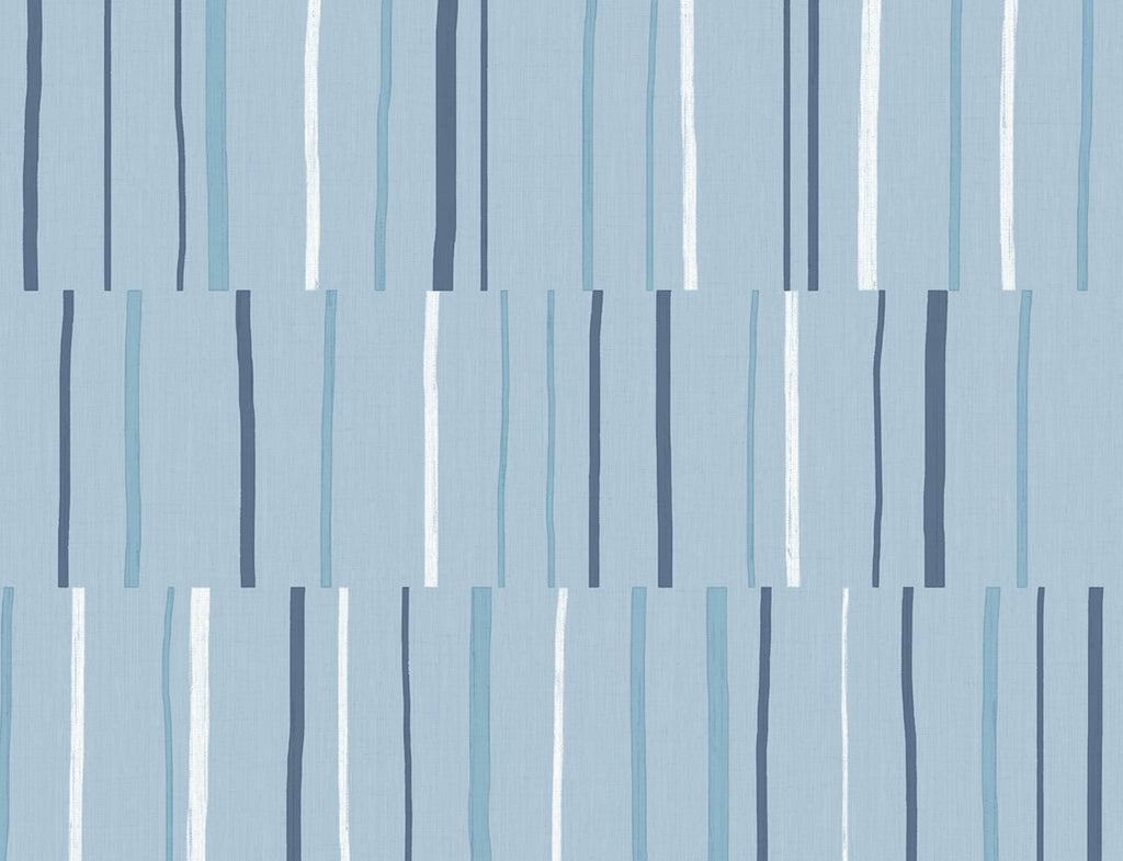 Malibu Block Lines Wallpaper - Contemporary Geometric - Bluebird, Navy, and Glacier White | Malibu Wallpaper