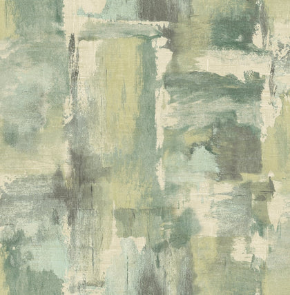Dry Brush Faux Contemporary Abstract - Everglades and Moss Green | Architectural Wallcoverings