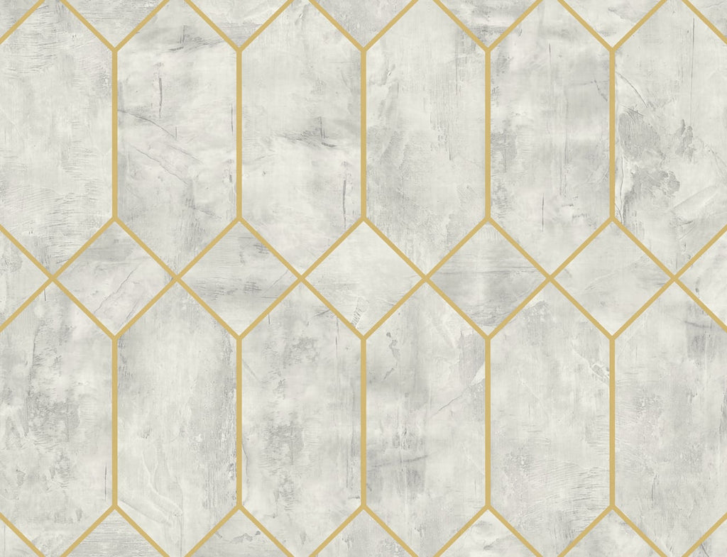 Malibu Geo Faux Wallpaper - Contemporary Geometric - Silver Birch and Metallic Gold | Malibu Wallpaper