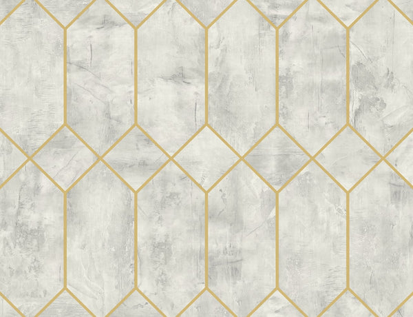 Malibu Geo Faux Wallpaper - Contemporary Geometric - Silver Birch and Metallic Gold | Malibu Wallpaper