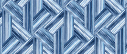 Fentucci Geo Inlay Fabric Contemporary Geometric - Denim and Sky Blue | Architectural Wallcoverings
