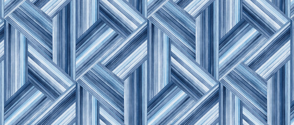 Fentucci Geo Inlay Fabric Contemporary Geometric - Denim and Sky Blue | Architectural Wallcoverings