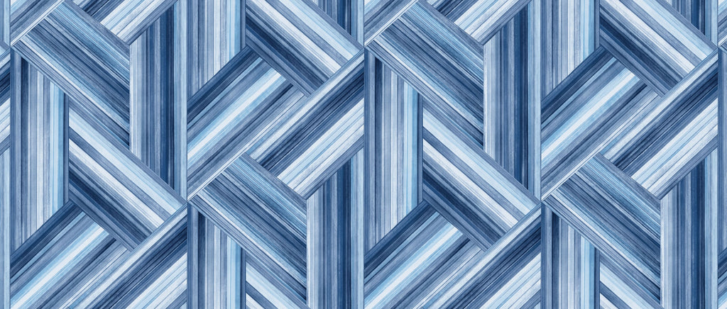 Fentucci Geo Inlay Fabric Wallpaper - Contemporary Geometric - Denim and Sky Blue | Malibu Wallpaper