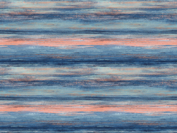 Fentucci Sunset Stripes Fabric Contemporary Stripe - Blueberry and Vermillion Orange | Architectural Wallcoverings