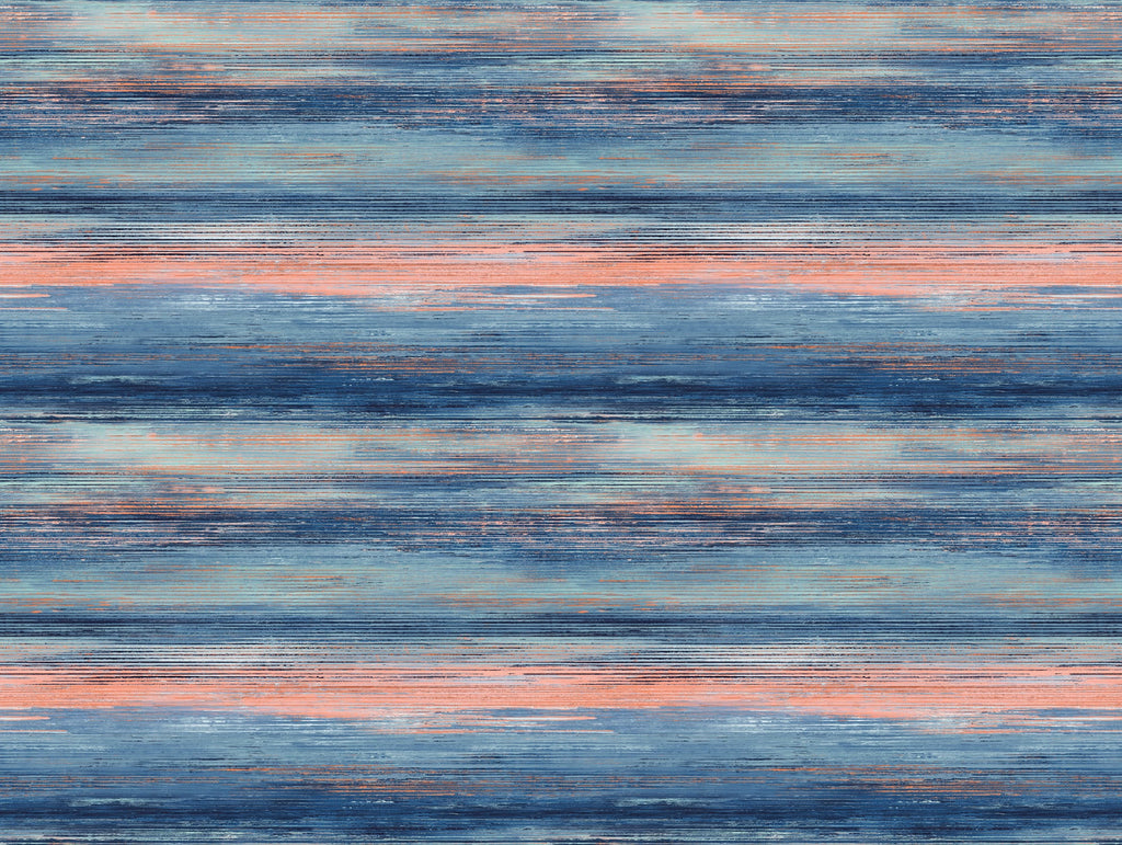Fentucci Sunset Stripes Fabric Wallpaper - Contemporary Stripe - Blueberry and Vermillion Orange | Malibu Wallpaper