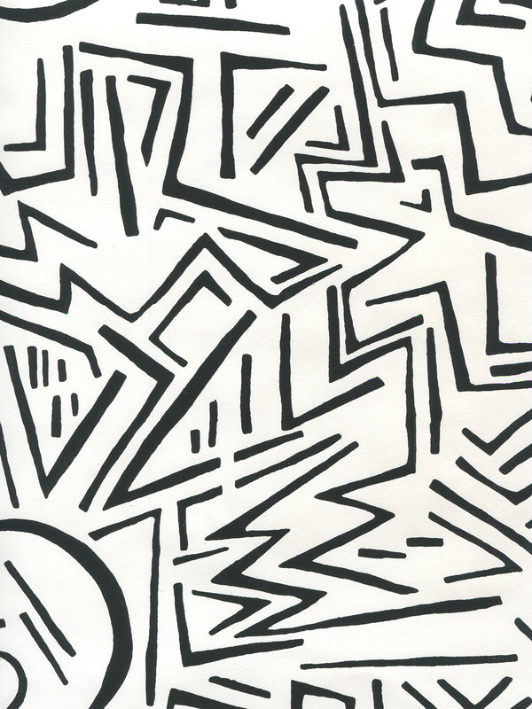 Lascaux Black on Almost White Screen Printed - Off-White Wallcovering | China Seas