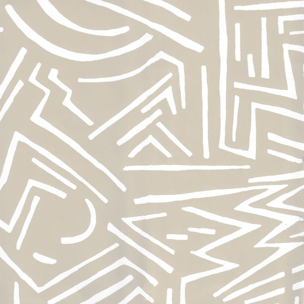Lascaux White on Oatmeal Screen Printed - Off-White Wallcovering | China Seas