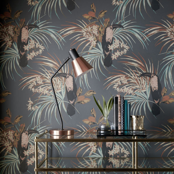 Le Toucan - Charcoal Black Wallcovering | 1838 Wallcoverings