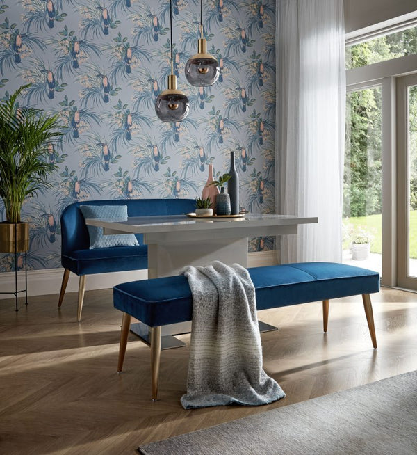 Le Toucan Pale - Blue Wallcovering | 1838 Wallcoverings