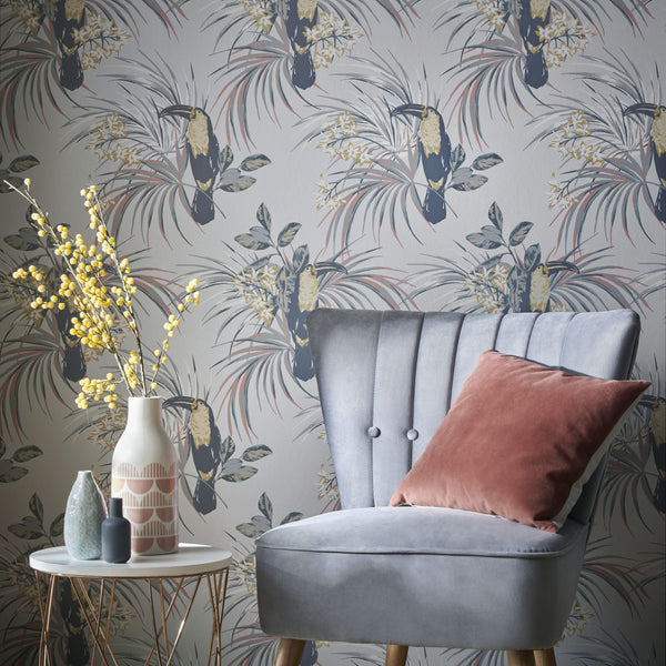 Le Toucan Soft - Grey Wallcovering | 1838 Wallcoverings