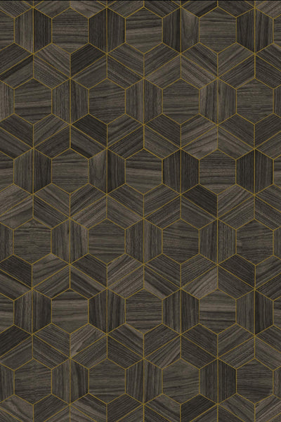 Hive Wood Geometric Mocha Brown Wallpaper | Arte Europe