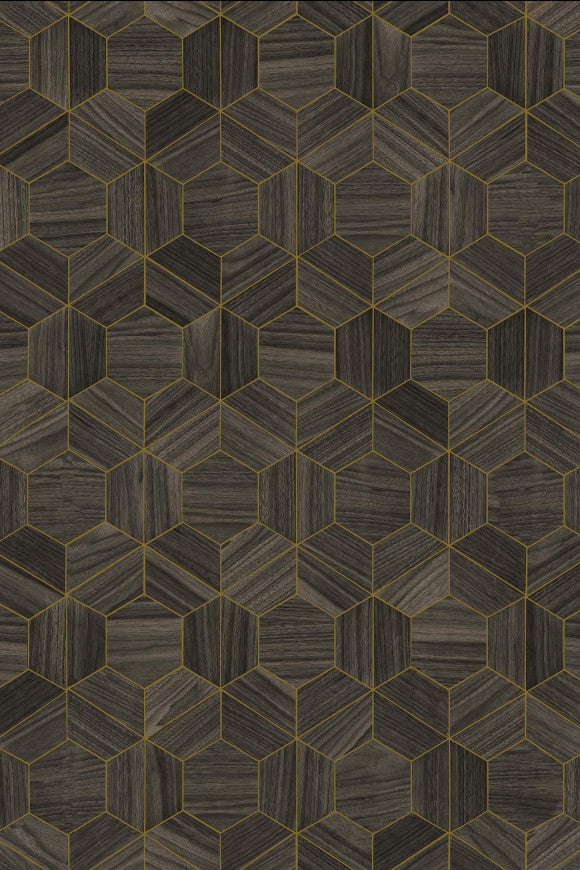 Hive Wood Geometric Mocha Brown Wallpaper | Arte Europe