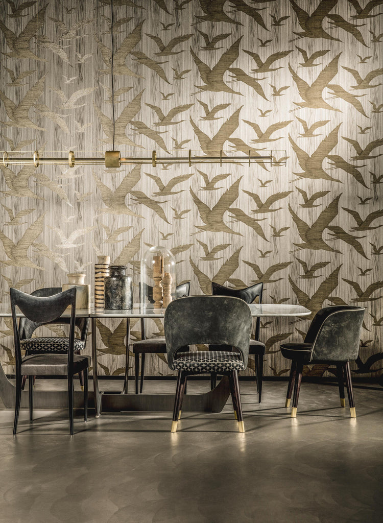 Hover Inlaid Wood Gold.  Wallpaper | Arte Europe
