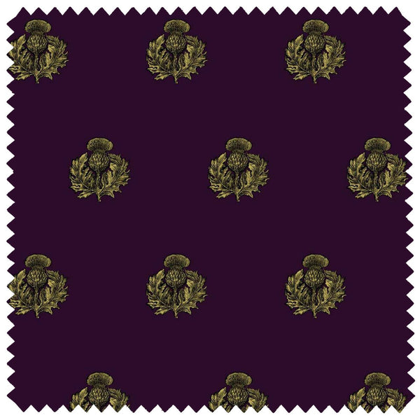 Little Thistle Velvet Black & Gold on Aubergine | Timorous Beasties Fabric