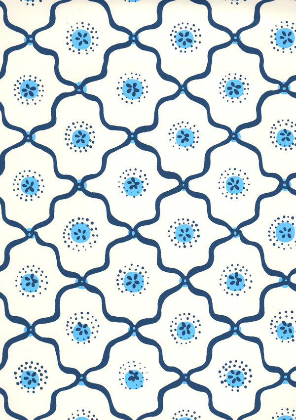 Longfellow Navy French Blue on Almost White Screen Printed | China Seas