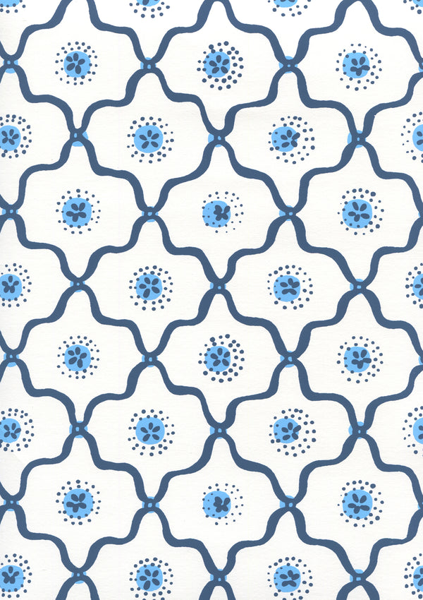 Longfellow Navy French Blue on White Screen Printed | China Seas