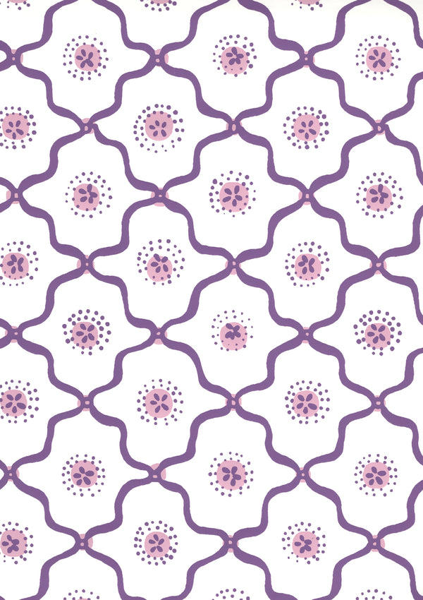 Longfellow Purple Lilac on Almost White Screen Printed | China Seas