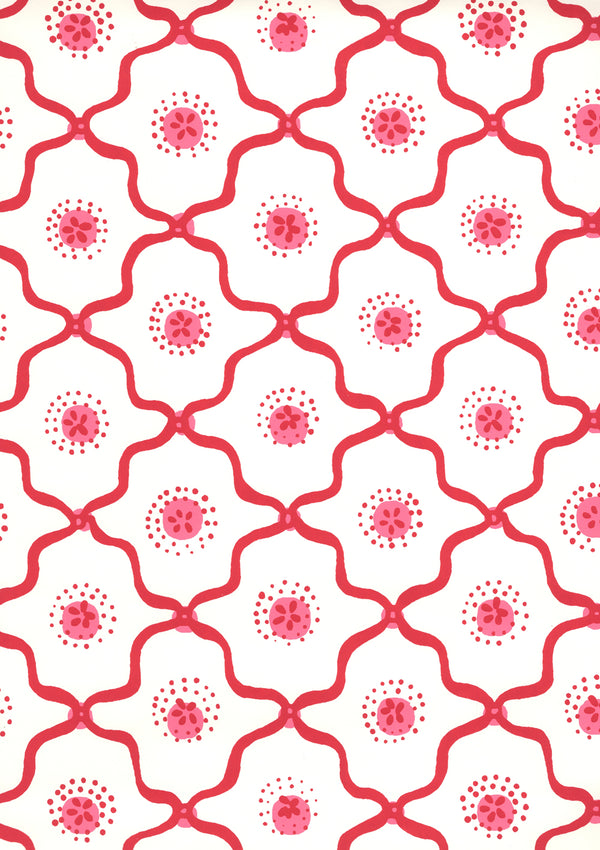 Longfellow Strawberry on Almost White Screen Printed | China Seas