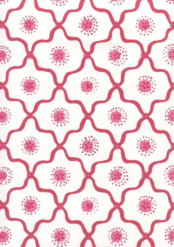 Longfellow Strawberry on White Screen Printed - Off-White Wallcovering | China Seas
