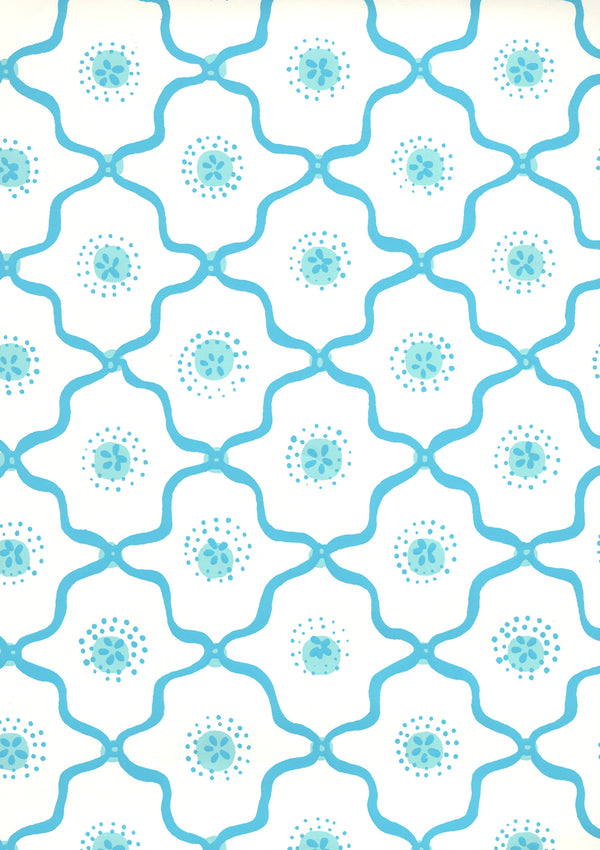 Longfellow Turquoise on Almost White Screen Printed | China Seas