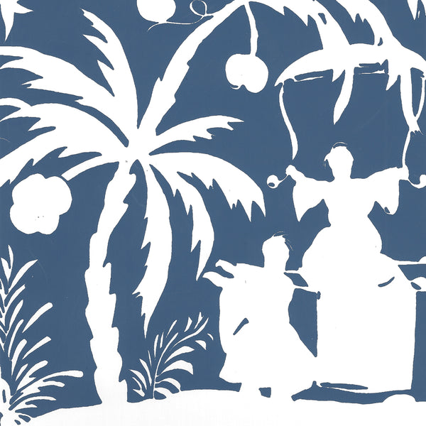 Lyford Background Navy on White Screen Printed | China Seas
