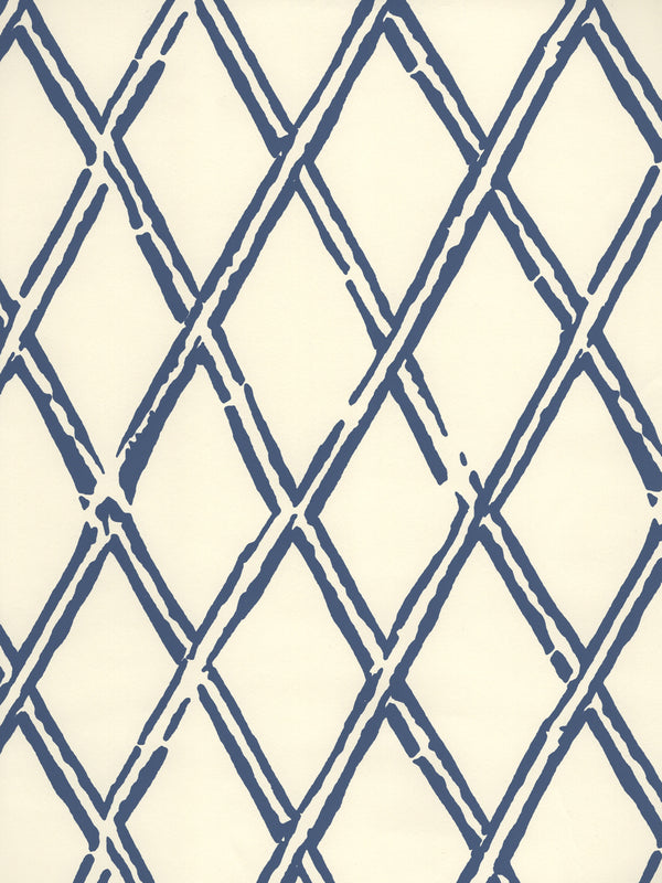 Lyford Diamond Bamboo Navy on Off White Screen Printed | China Seas