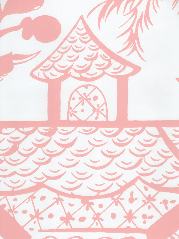 Lyford Pagoda Pink on White Matte Screen Printed | China Seas
