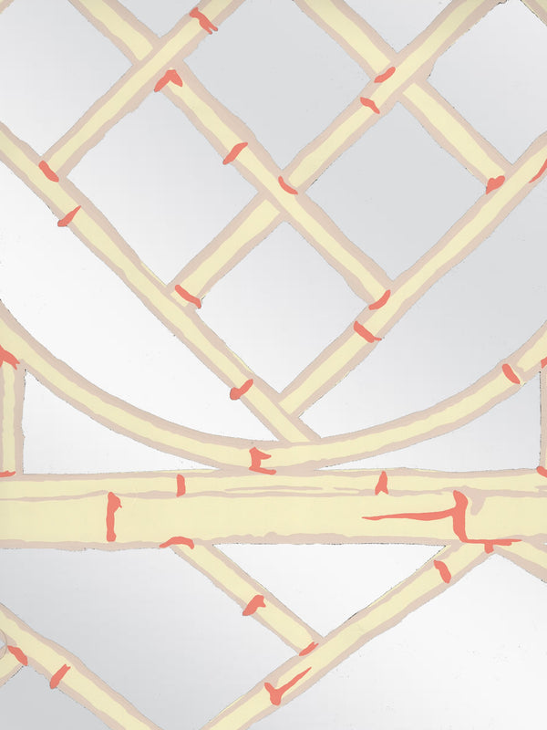 Lyford Trellis Beige Salmon on Silver Mylar Screen Printed | China Seas