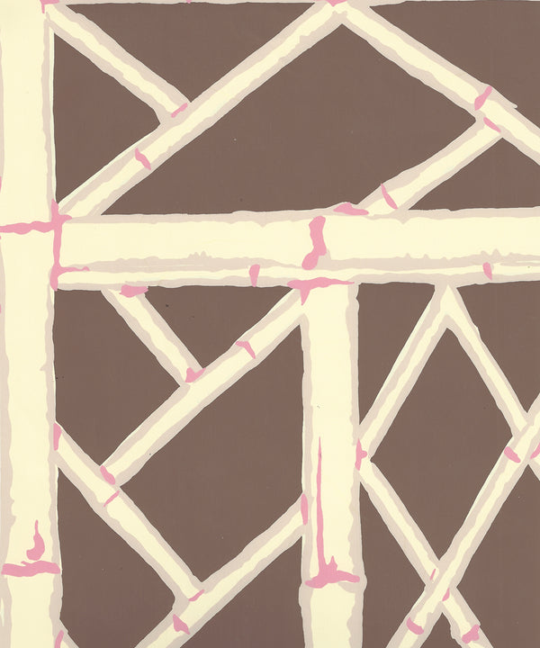 Lyford Trellis Brown Beige Taupe Pink Screen Printed | China Seas