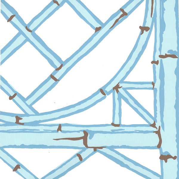 Lyford Trellis Light Blue French Blue Brown on White Screen Printed | China Seas