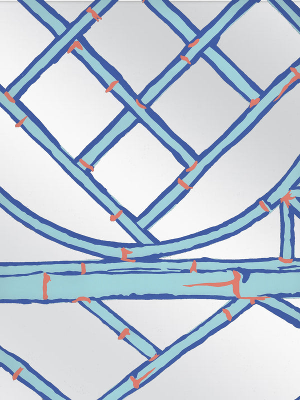 Lyford Trellis New Blue Navy Terracotta on Silver Mylar Screen Printed | China Seas