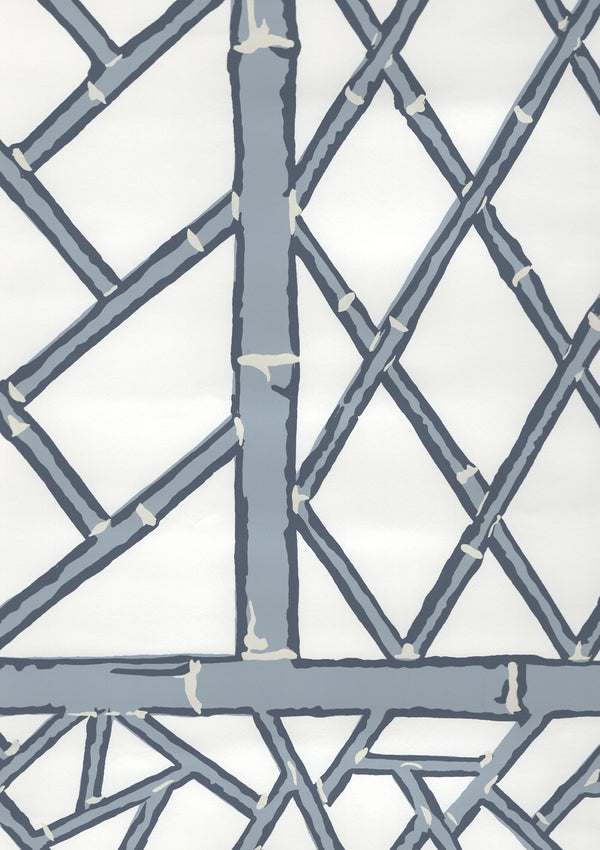 Lyford Trellis Slate Cream on White Screen Printed | China Seas