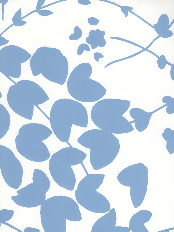 Lysette French Blue on White Screen Printed - White Wallcovering | China Seas