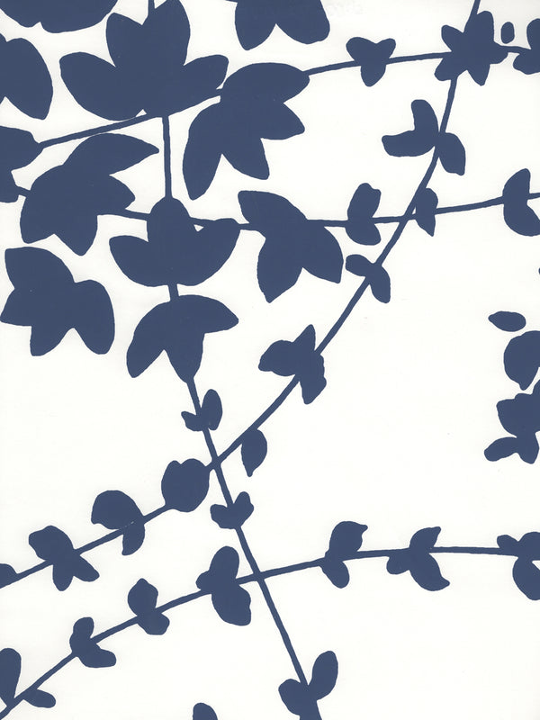 Lysette Navy on White Screen Printed - Off-White Wallcovering | China Seas