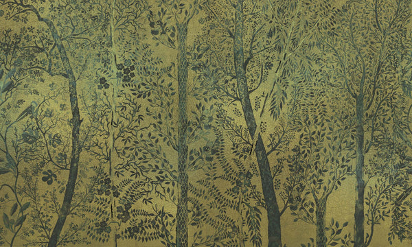 Pluvisilva Gold, Made to Measure Mural Metallic Wallcoverings | Tres Tintas