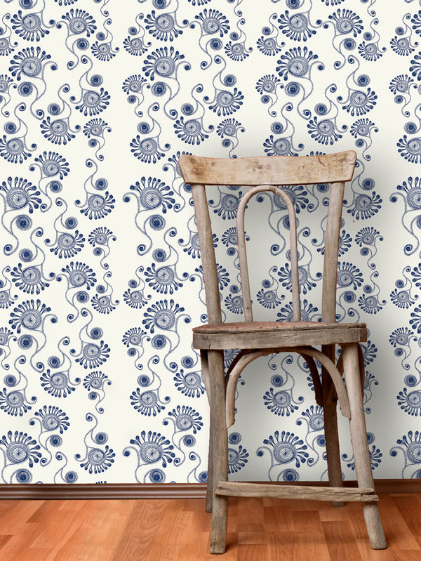 Maddy Indigo - Off-White Commercial Wallcovering | Koroseal