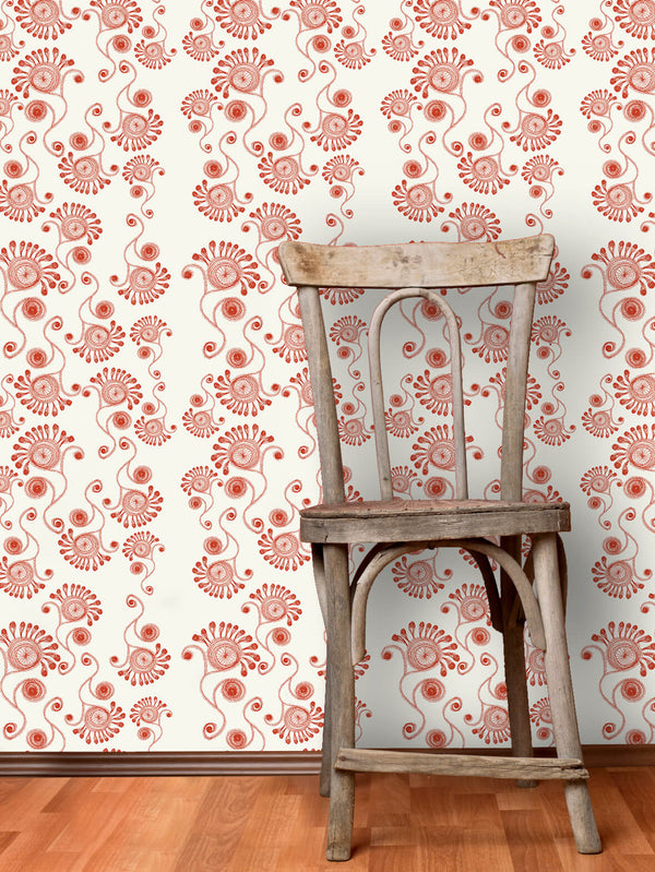 Maddy Red - Off-White Commercial Wallcovering | Koroseal